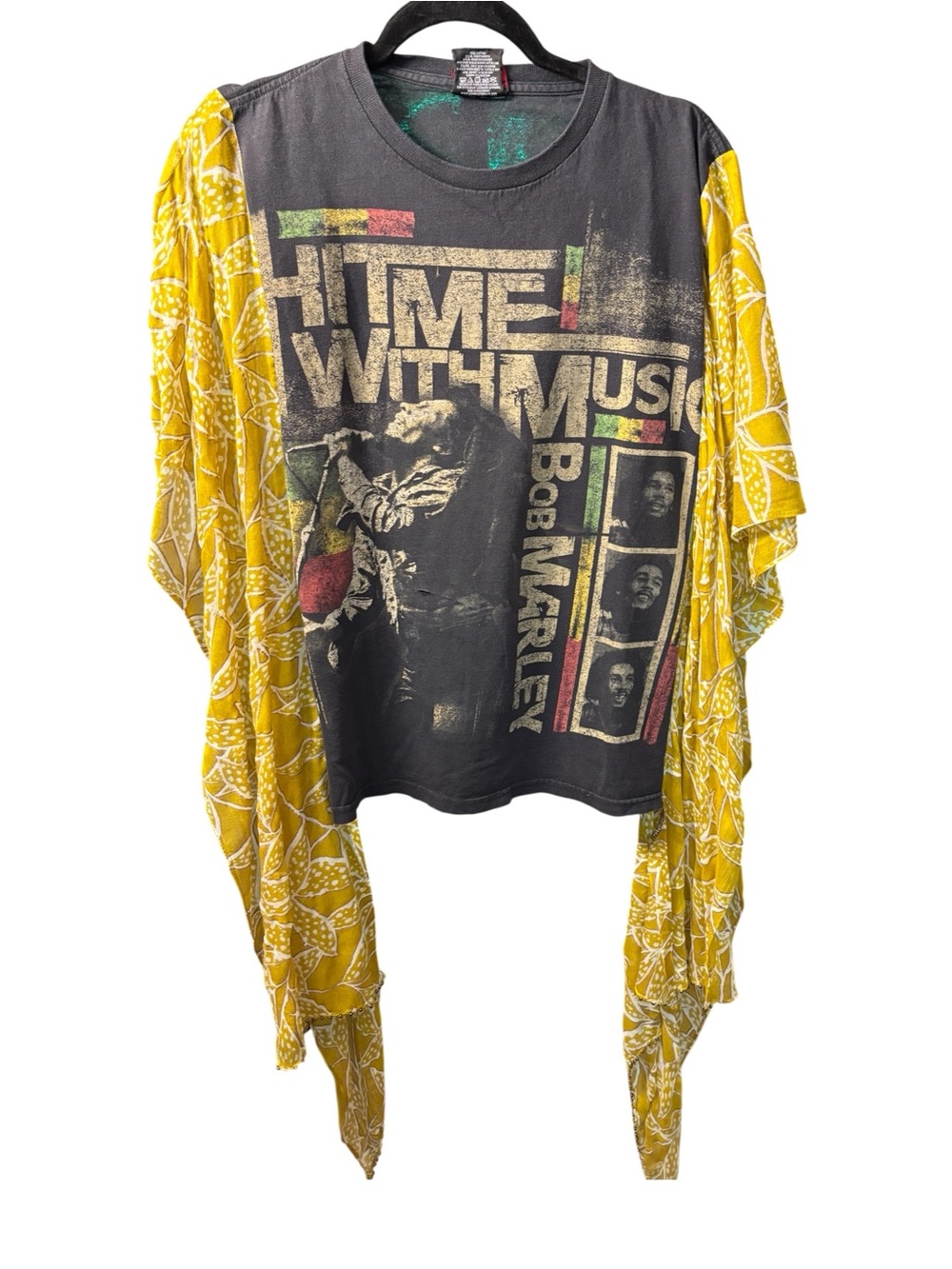 Bob Marley 'Time With Music' Graphic Tee with Yellow up, cycled sleeves